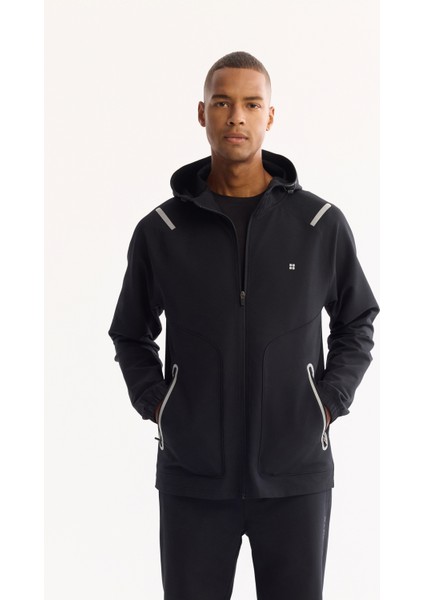 Erkek Siyah Kapüşonlu Fermuarlı Bi-Stretch Regular Fit Sweatshirt A52Y1332