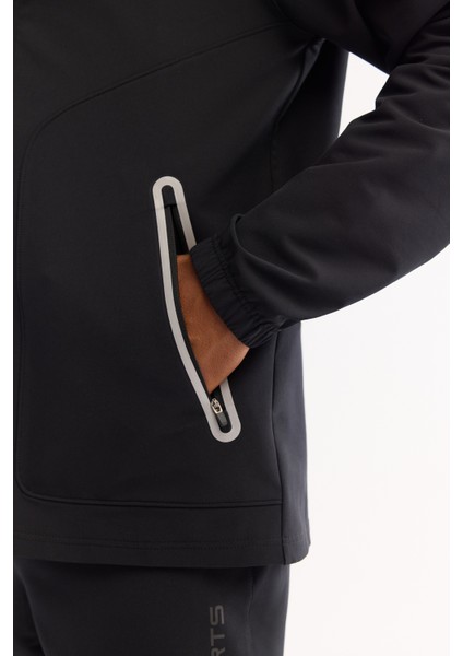 Erkek Siyah Kapüşonlu Fermuarlı Bi-Stretch Regular Fit Sweatshirt A52Y1332