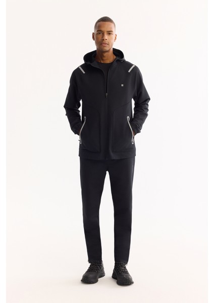Erkek Siyah Kapüşonlu Fermuarlı Bi-Stretch Regular Fit Sweatshirt A52Y1332