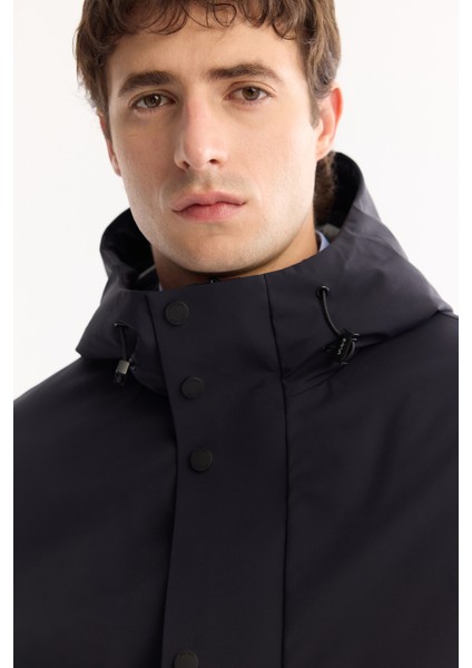 Erkek Lacivert Kapüşonlu Su İtici Rüzgar Geçirme -7°C Dayanıklı Regular Fit Mont A52Y6126 fiyatları