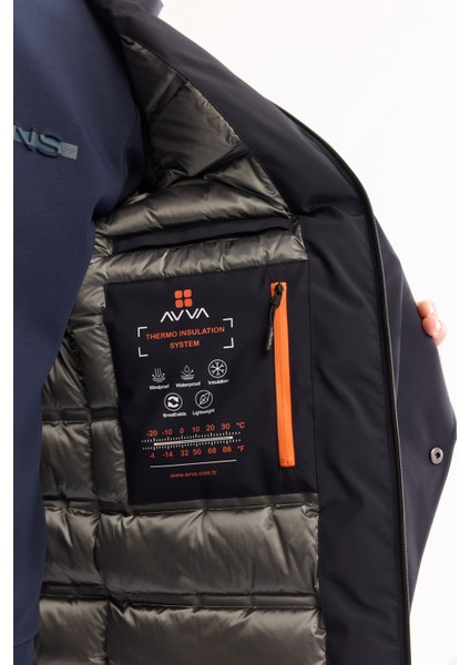 Erkek Lacivert Kapüşonlu Su İtici Rüzgar Geçirme -7°C Dayanıklı Regular Fit Mont A52Y6126