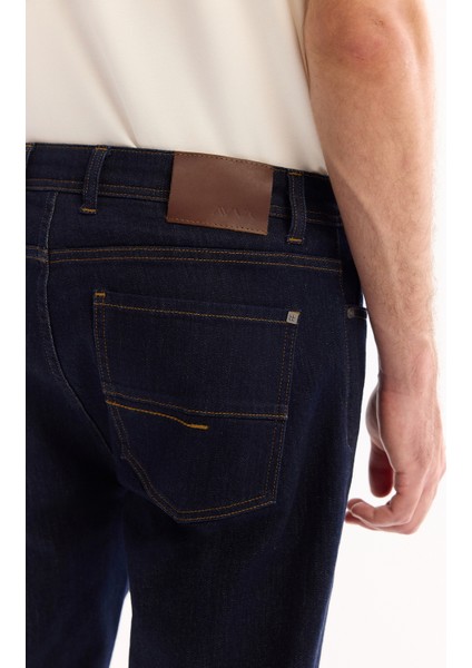 Erkek Lacivert Klasik Bel Pamuklu Rins Yıkamalı Berlin Slim Fit Jean Pantolon A52Y3531
