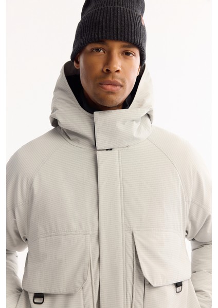 Erkek Gri Kapüşonlu Su Itici Rüzgar Geçirmez -7°c Dayanıklı Şişme Comfort Fit Mont A52Y6165 fırsatları