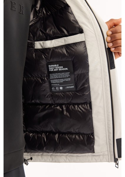 Erkek Gri Kapüşonlu Su Itici Rüzgar Geçirmez -7°c Dayanıklı Şişme Comfort Fit Mont A52Y6165