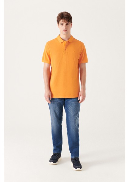 Erkek Turuncu Basic Pamuklu Polo Yaka T-shirt E001004