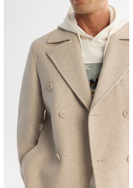 Erkek Bej Kruvaze Kapama Yandan Cepli Yün Karışımlı Astarlı Kaşe Comfort Fit Kaban A42Y6065 fiyatları