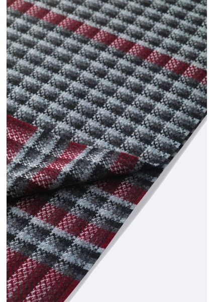 Erkek Bordo-Antrasit Yün Karışımlı Püsküllü Desenli Şal A42Y9410 modelleri