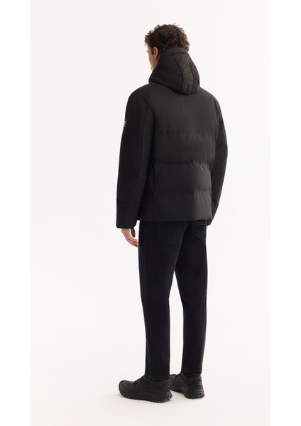 Erkek Siyah Kapüşonlu Su İtici Rüzgar Geçirmez -7°C Dayanıklı Şişme Comfort Fit Mont A52Y6184 fırsatları