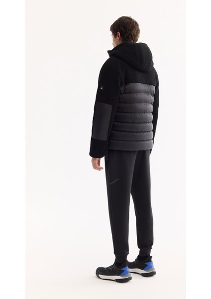 Erkek Siyah Kapüşonlu Rüzgar Geçirmez -4°C Dayanıklı Şişme Peluş Comfort Fit Mont A52Y6158 fırsatları