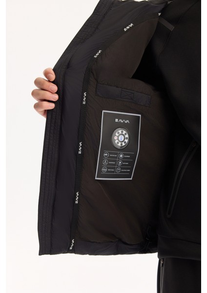 Erkek Siyah Kapüşonlu Rüzgar Geçirmez -4°C Dayanıklı Şişme Peluş Comfort Fit Mont A52Y6158