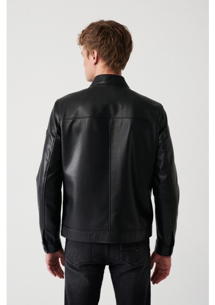 Erkek Siyah Dik Yaka Önü Parçalı Süet-Deri Mont A32Y6037 fırsatları