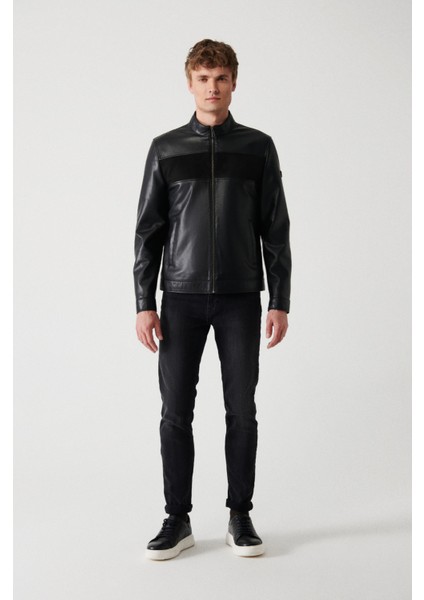 Erkek Siyah Dik Yaka Önü Parçalı Süet-Deri Mont A32Y6037 indirimleri