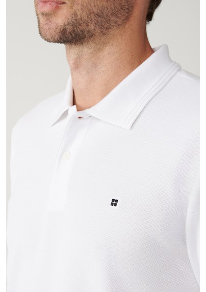 Erkek Beyaz Polo Yaka Pamuklu Basic Slim Fit Sweatshirt B001080 fiyatları