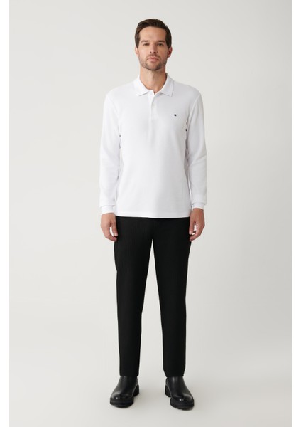 Erkek Beyaz Polo Yaka Pamuklu Basic Slim Fit Sweatshirt B001080 indirimleri