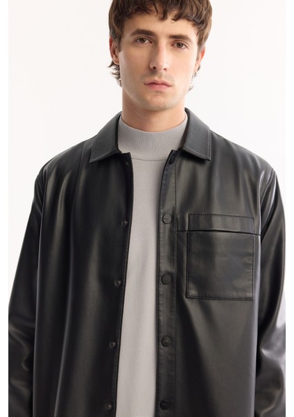 Erkek Siyah Klasik Yaka Suni Deri Comfort Fit Gömlek Ceket A52Y6000 fiyatları