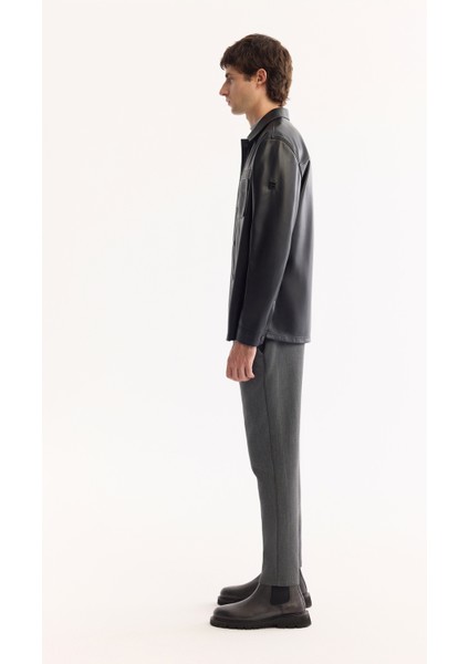 Erkek Siyah Klasik Yaka Suni Deri Comfort Fit Gömlek Ceket A52Y6000 modelleri