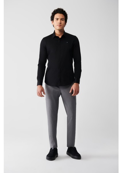 Erkek Siyah %100 Pamuk Klasik Yaka Saten Slim Fit Gömlek B002002 indirimleri