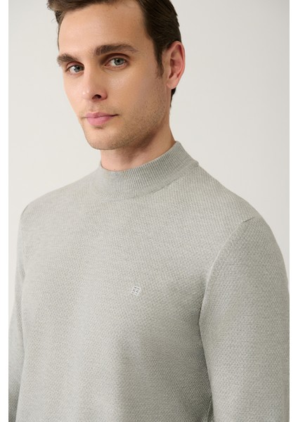 Erkek Gri Bisiklet Yaka Desenli Kazak A32Y5166 fiyatları