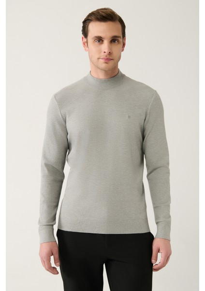 Erkek Gri Bisiklet Yaka Desenli Kazak A32Y5166 modelleri