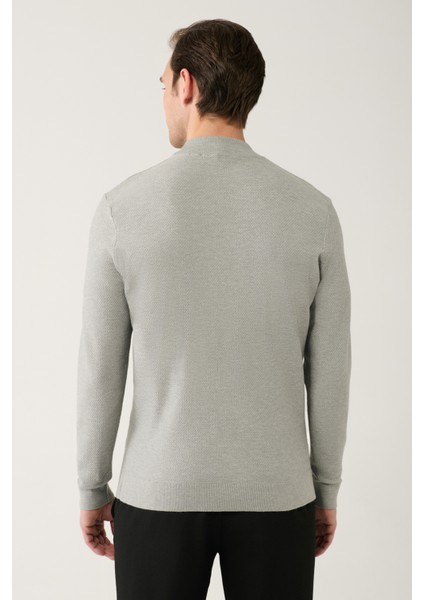 Erkek Gri Bisiklet Yaka Desenli Kazak A32Y5166 fırsatları