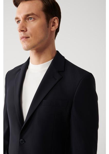 Erkek Lacivert Mono Yaka Çift Yırtmaçlı Takma Cepli Su İtici Kumaşlı Astarsız Ceket A32Y4012 fiyatları