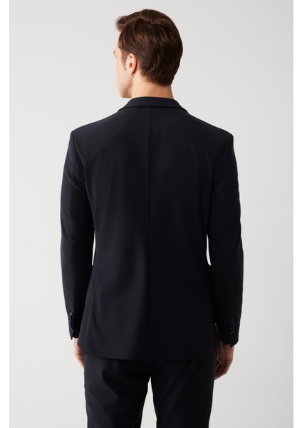 Erkek Lacivert Mono Yaka Çift Yırtmaçlı Takma Cepli Su İtici Kumaşlı Astarsız Ceket A32Y4012 fırsatları