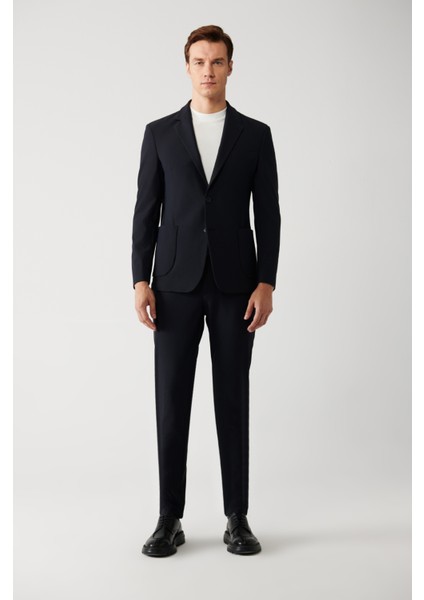 Erkek Lacivert Mono Yaka Çift Yırtmaçlı Takma Cepli Su İtici Kumaşlı Astarsız Ceket A32Y4012 indirimleri