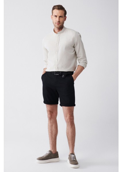 Erkek Siyah Esnek Patara Chino Kanvas Relaxed Fit Şort B003730