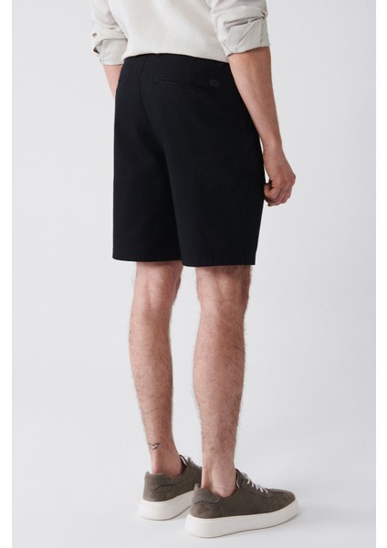 Erkek Siyah Esnek Patara Chino Kanvas Relaxed Fit Şort B003730