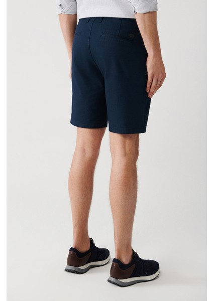 Erkek Lacivert Esnek Patara Chino Kanvas Relaxed Fit Şort B003730