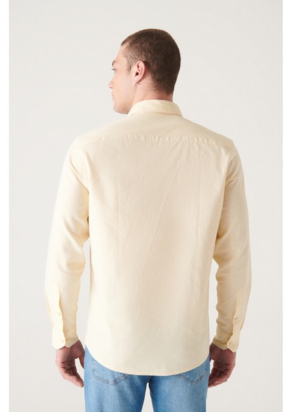 Erkek Açık Sarı Oxford %100 Pamuk Düğmeli Yaka Regular Fit Gömlek B002003 fırsatları