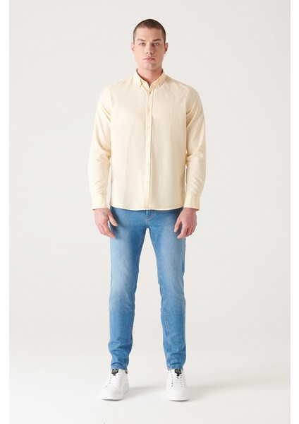 Erkek Açık Sarı Oxford %100 Pamuk Düğmeli Yaka Regular Fit Gömlek B002003 indirimleri