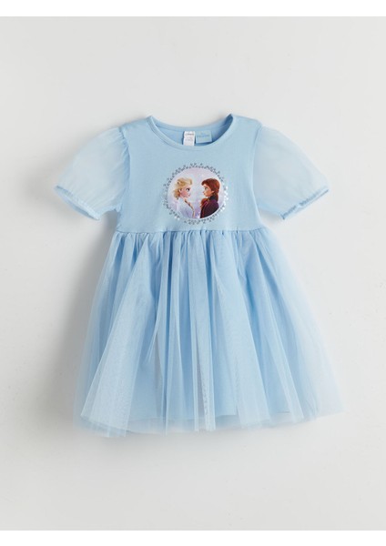 Yeni Sezon Elsa Basklı Kız Çocuk Penye Elbise