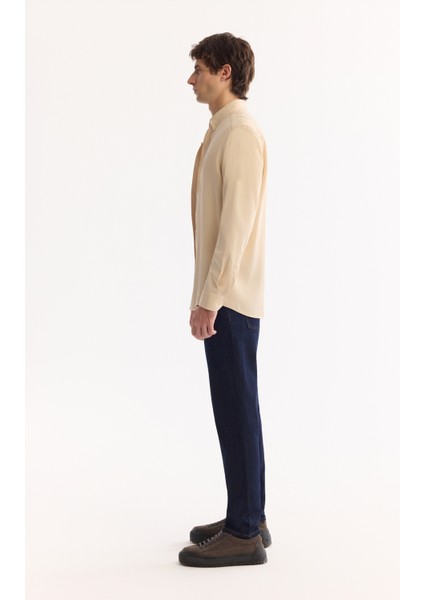 Erkek Vizon Düğmeli Yaka Keten Karışımlı Slim Fit Gömlek B002001 modelleri