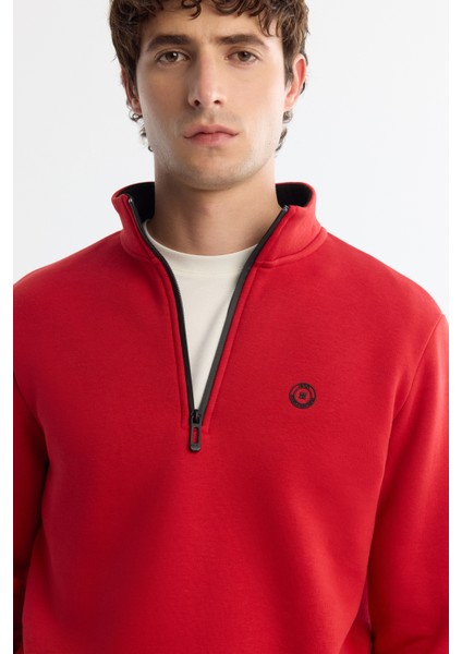 Erkek Kırmızı Dik Yaka Fermuarlı 3 İplik Şardonlu Regular Fit Sweatshirt E001020 fiyatları
