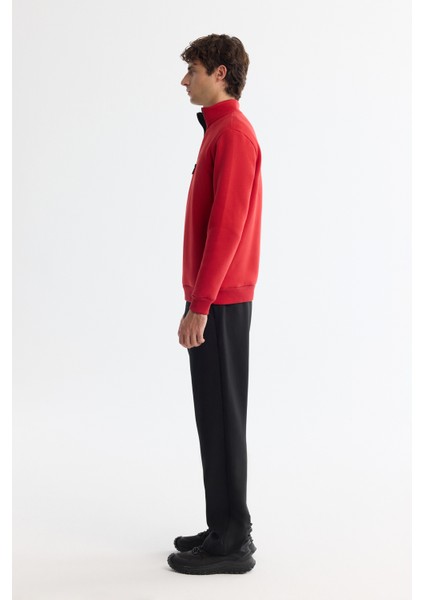 Erkek Kırmızı Dik Yaka Fermuarlı 3 İplik Şardonlu Regular Fit Sweatshirt E001020 modelleri