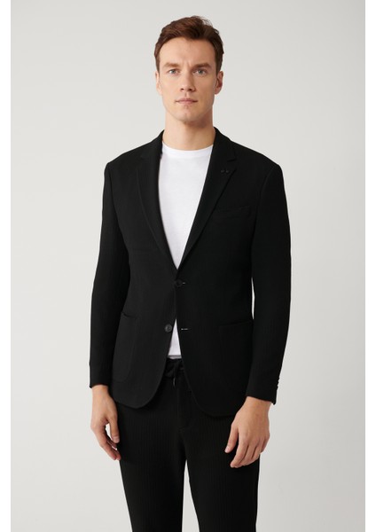 Erkek Siyah Yırtmaçlı Astarsız Bi-Stretch Kumaş Blazer Comfort Slim Fit Ceket A41Y4032 modelleri