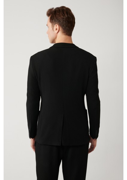 Erkek Siyah Yırtmaçlı Astarsız Bi-Stretch Kumaş Blazer Comfort Slim Fit Ceket A41Y4032 fırsatları