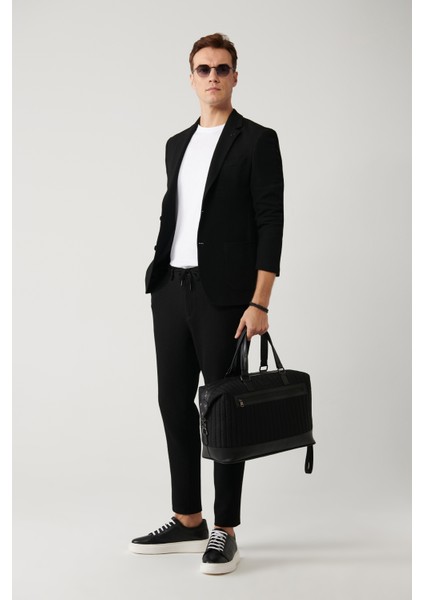 Erkek Siyah Yırtmaçlı Astarsız Bi-Stretch Kumaş Blazer Comfort Slim Fit Ceket A41Y4032