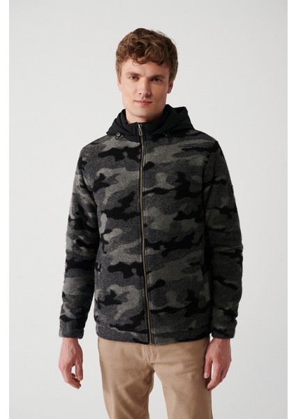 Erkek Antrasit Çıkma Kapüşonlu Önü Fermuarlı Örme Mont A32Y6107 fiyatları