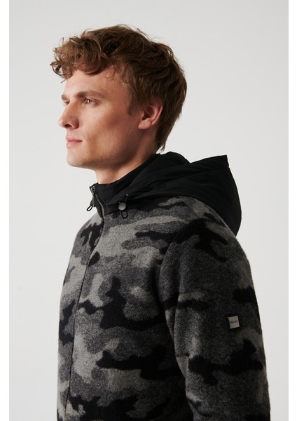 Erkek Antrasit Çıkma Kapüşonlu Önü Fermuarlı Örme Mont A32Y6107 modelleri