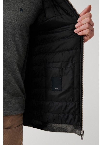 Erkek Antrasit Çıkma Kapüşonlu Önü Fermuarlı Örme Mont A32Y6107