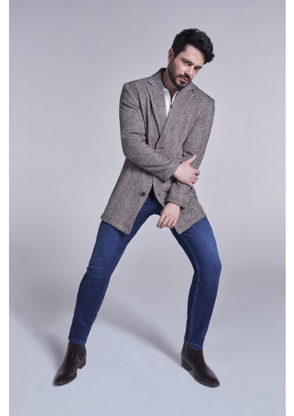 Erkek Kahve Mono Yaka Astarsız Kaşe Kaban A32Y6122