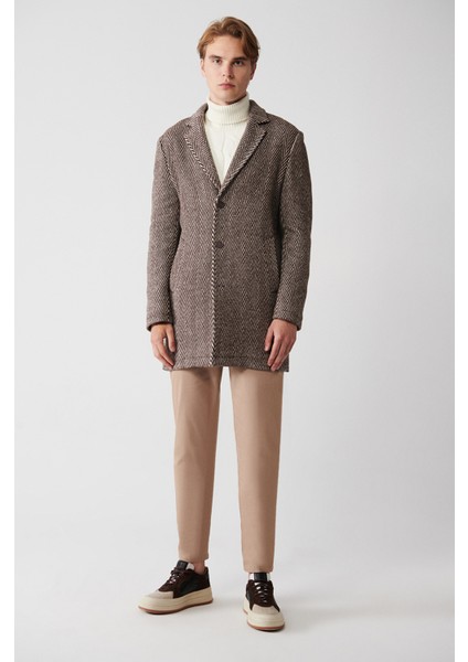 Erkek Kahve Mono Yaka Astarsız Kaşe Kaban A32Y6122