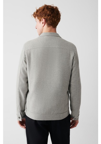 Erkek Gri Klasik Yaka Düğmeli Kapaklı Cepli Kısa Mont A32Y6121 indirimleri