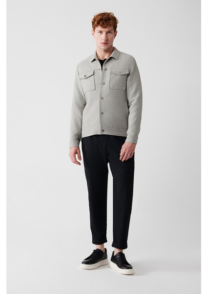 Erkek Gri Klasik Yaka Düğmeli Kapaklı Cepli Kısa Mont A32Y6121