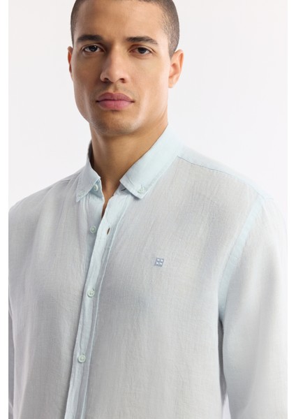 Erkek Açık Mavi Düğmeli Yaka %100 Keten Comfort Fit Gömlek B002191 fiyatları