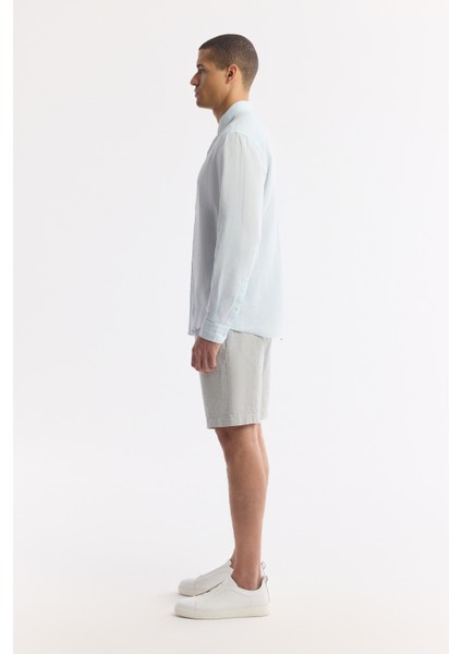 Erkek Açık Mavi Düğmeli Yaka %100 Keten Comfort Fit Gömlek B002191 modelleri