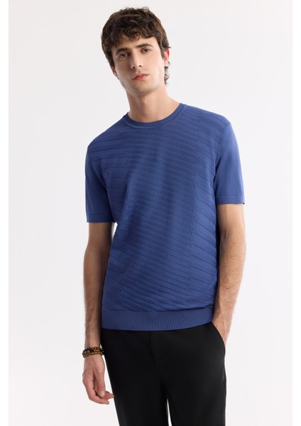 Erkek İndigo Bisiklet Yaka Rayon Triko Regular Fit T-Shirt A51Y5004 indirimleri