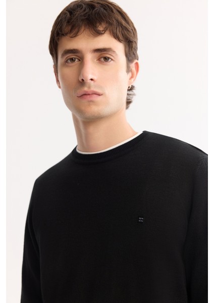 Erkek Siyah Bisiklet Yaka Yün Karışımlı Triko Regular Fit Kazak B005013 fiyatları